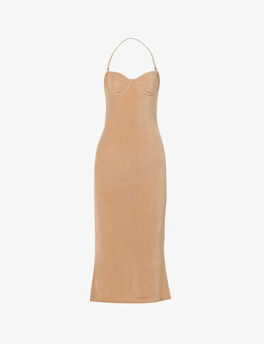 MIRROR PALAIS Tan Woven Supermodel Midi Dress - Imagen 4