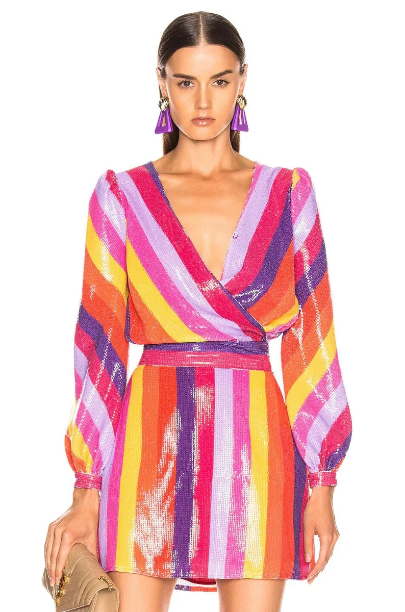 Olivia Rubin Kendall Rainbow Sequin V-Neck Top - Imagen 3