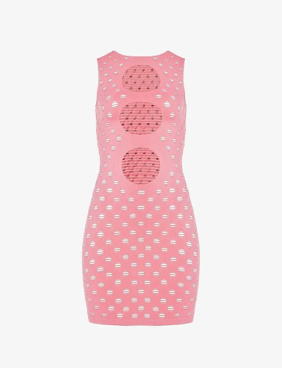 MAISIE WILEN Perforated Pink Festival Rave Summer Mini Dress - Imagen 2
