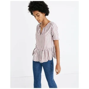 MADEWELL Stanza Ruffle Hem Top in Stripe Top