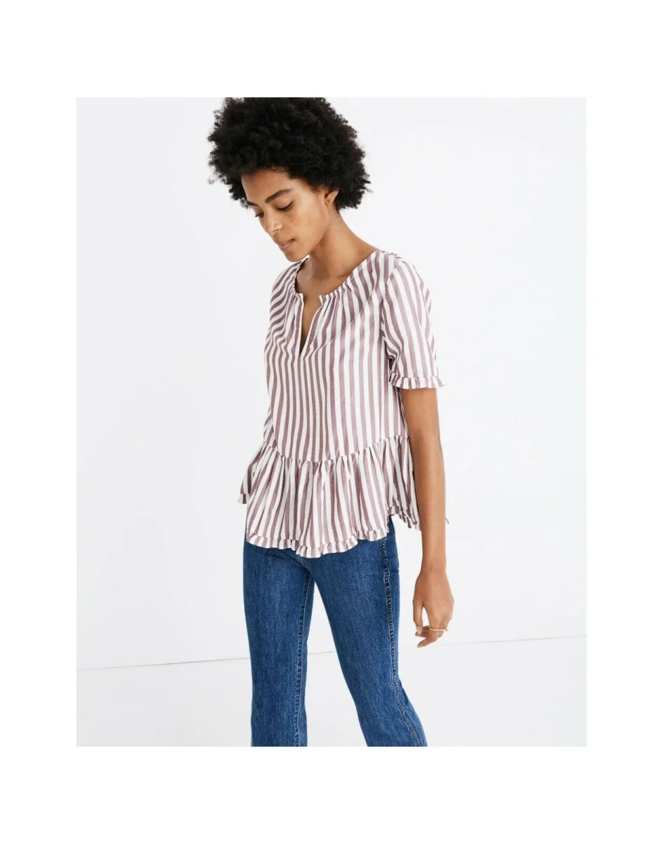 MADEWELL Stanza Ruffle Hem Top in Stripe Top - Imagen 2