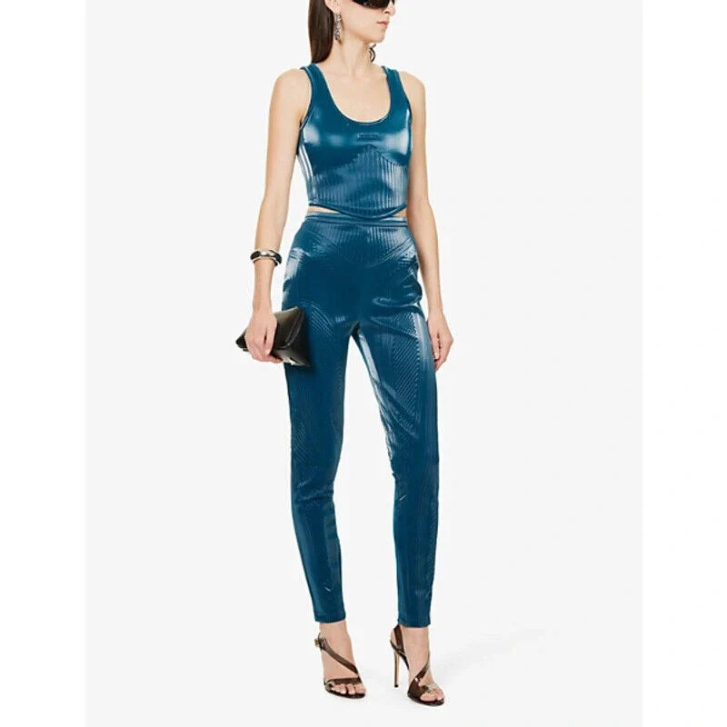 MUGLER Shell Panelled Logo Embossed Stretch Woven Top - Imagen 6