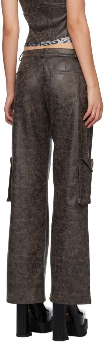 MIAOU Elias Faux Leather Brown Cargo Trousers - Imagen 8