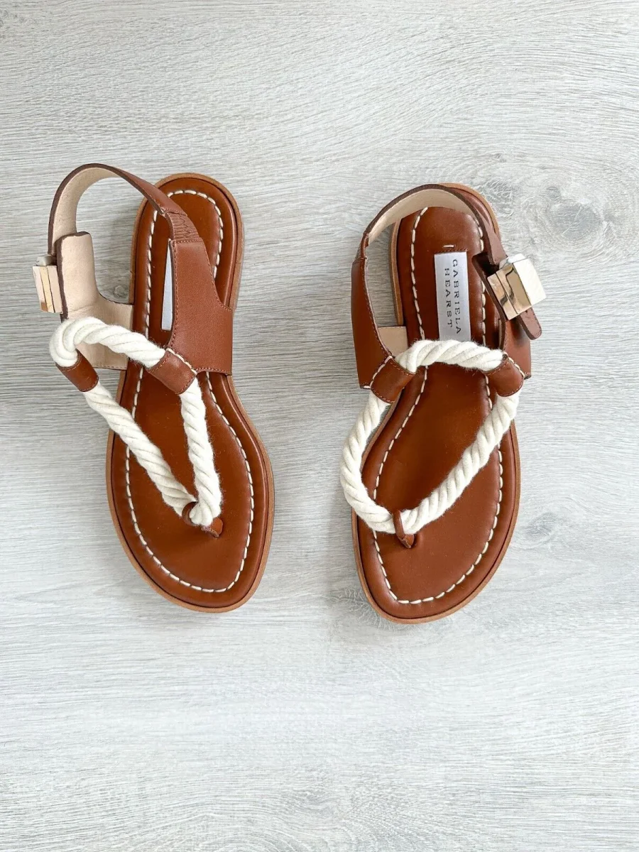Gabriela Hearst Zephyr Rope Strap Brown Leather Thong Sandals - Imagen 2