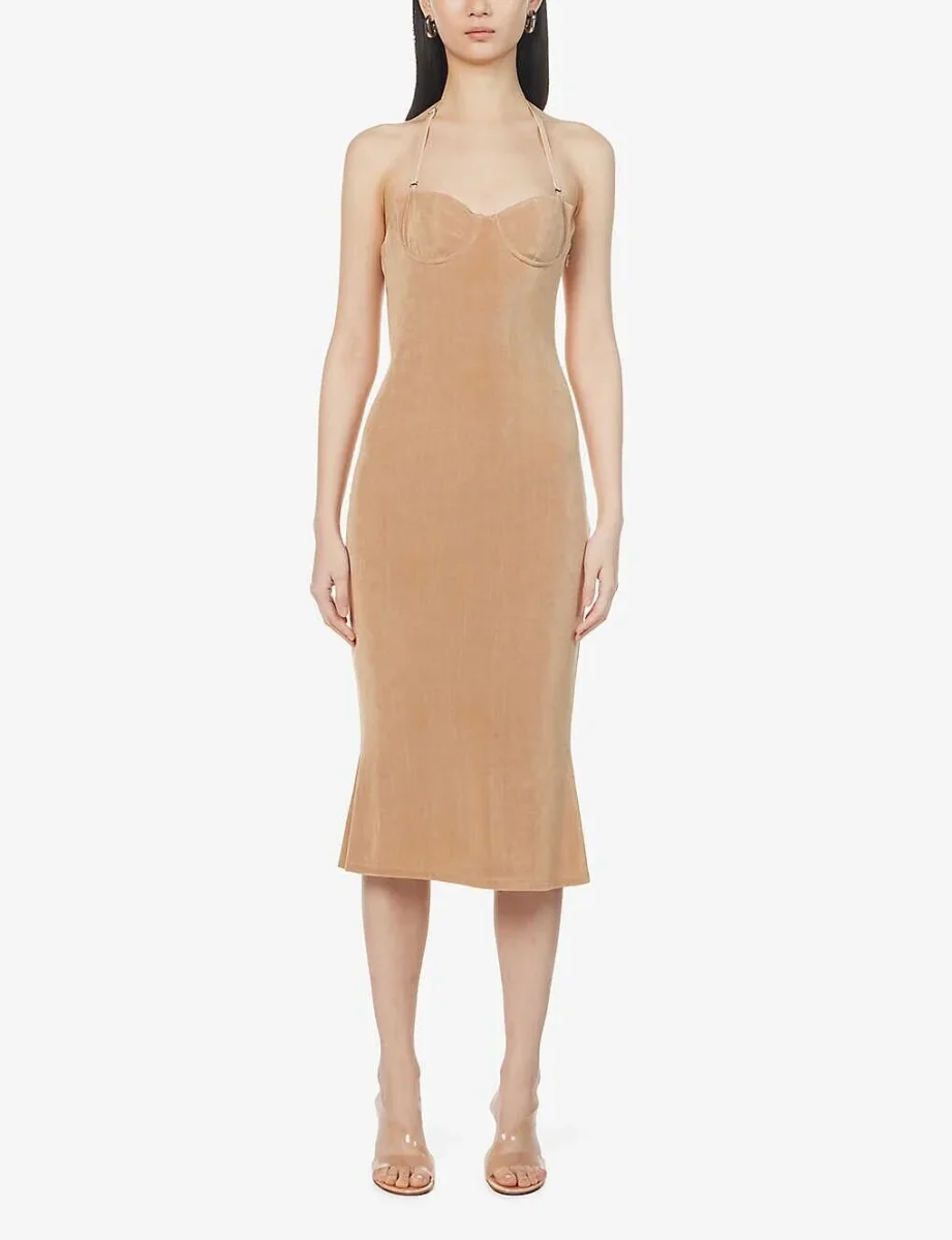 MIRROR PALAIS Tan Woven Supermodel Midi Dress