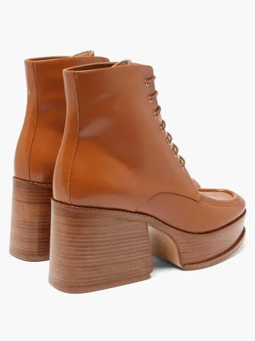 GABRIELA HEARST Tan Lace-Up Hattie Block Heel Boots - Imagen 5