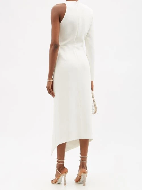 DAVID KOMA White Lace-Up Detail Crepe One Shoulder Midi Dress - Imagen 4