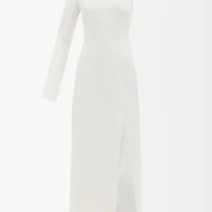 DAVID KOMA White Lace-Up Detail Crepe One Shoulder Midi Dress