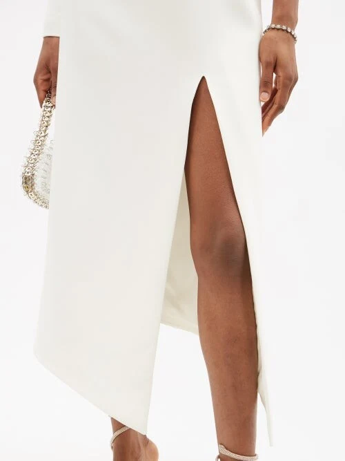 DAVID KOMA White Lace-Up Detail Crepe One Shoulder Midi Dress - Imagen 6