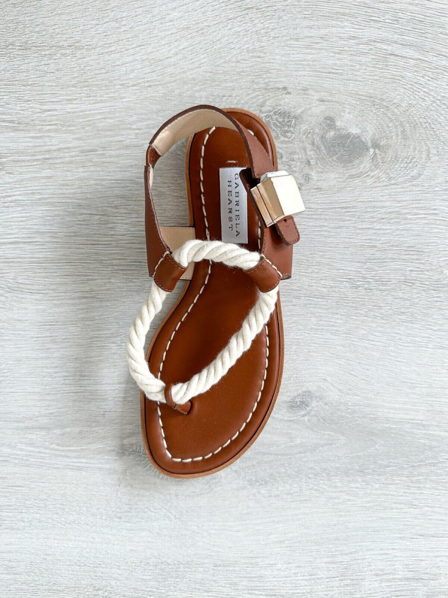 Gabriela Hearst Zephyr Rope Strap Brown Leather Thong Sandals - Imagen 3