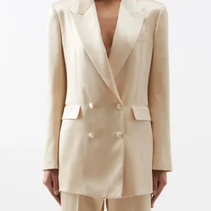 GABRIELA HEARST Satin Beige Elmore Double Breasted Blazer Jacket