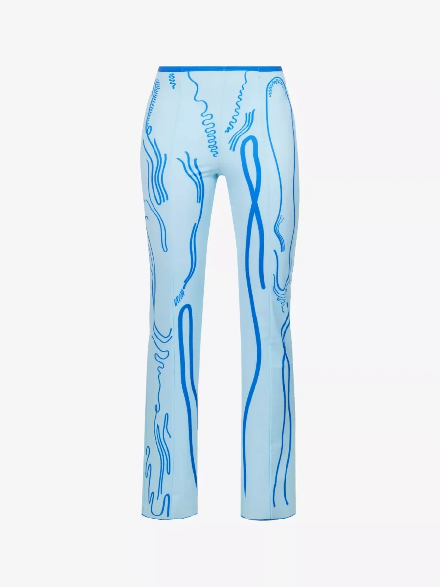 DI PETSA Venus Graphic Print Stretch Blue Shell Trousers - Imagen 2