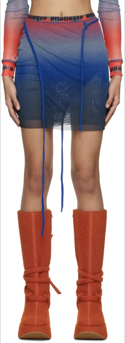 OTTOLINGER Blue Ombre Logo Waistband Mesh Wrap Mini Skirt