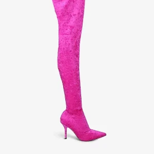 PARIS TEXAS Hot Fuchsia Pink Mama Velvet Knee High Boots