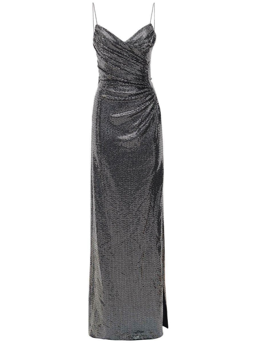 AZZARO Atelier Metallic Strappy Sapphire Powder Ruched Side Slit Slip Raquel Dress - Imagen 9