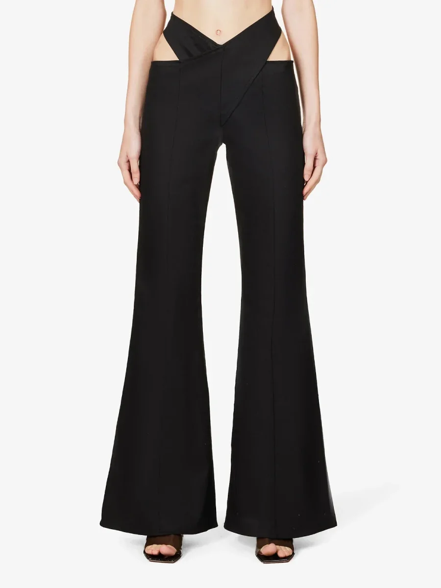 DI PETSA Black Cross Over Flared Trousers - Imagen 3