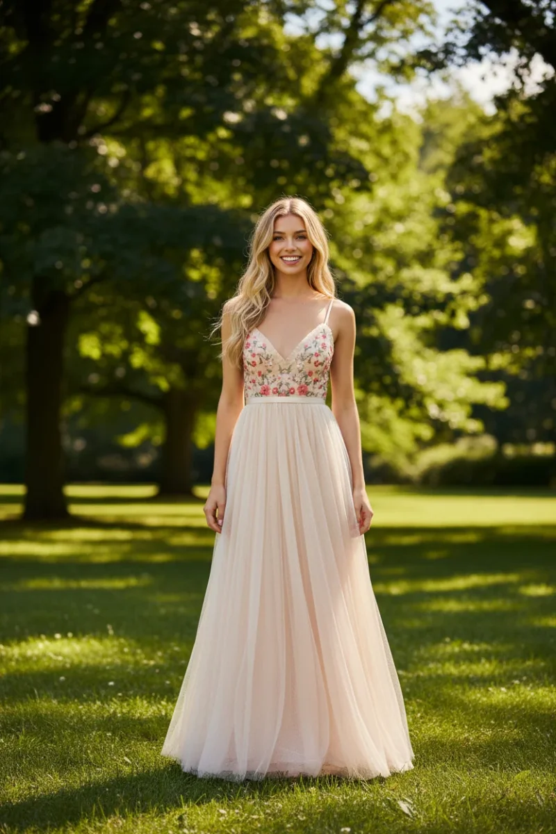 Needle & Thread Floral Embroidered Tulle Midi Dress