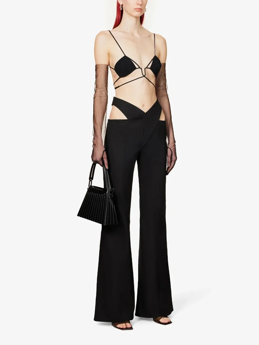 DI PETSA Black Cross Over Flared Trousers