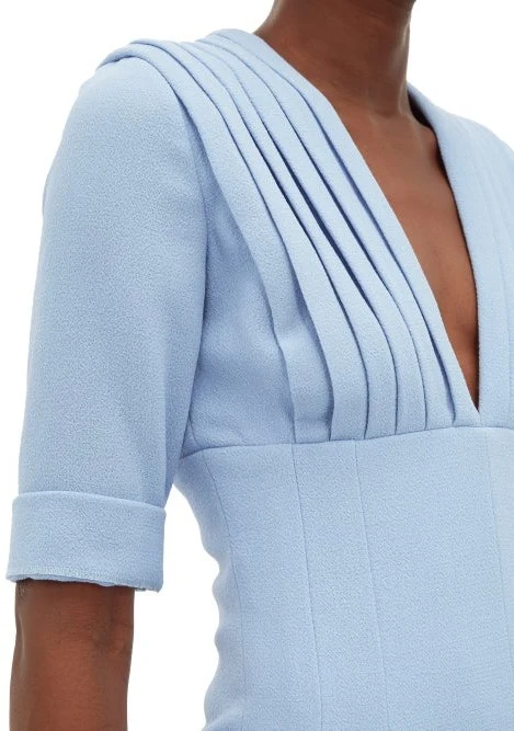 EMILIA WICKSTEAD Bella Pleated Bodice Powder Blue V-Neck Jumpsuit - Imagen 5