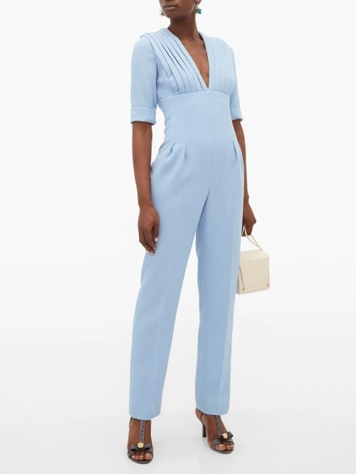 EMILIA WICKSTEAD Bella Pleated Bodice Powder Blue V-Neck Jumpsuit - Imagen 3