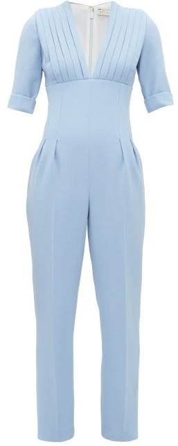 EMILIA WICKSTEAD Bella Pleated Bodice Powder Blue V-Neck Jumpsuit - Imagen 2