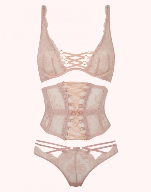 AGENT PROVOCATEUR Pink Essie Corset Satin Lace Detail Bra - Imagen 3