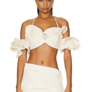 JACQUEMUS La Brassiere Artichaut Canvas Ruffle Crop Bra Top