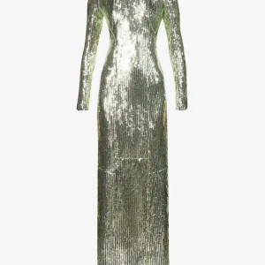 GALVAN Adela Sparkly Green Full Sequinned Cut Out Open Back Evening Gown Dress