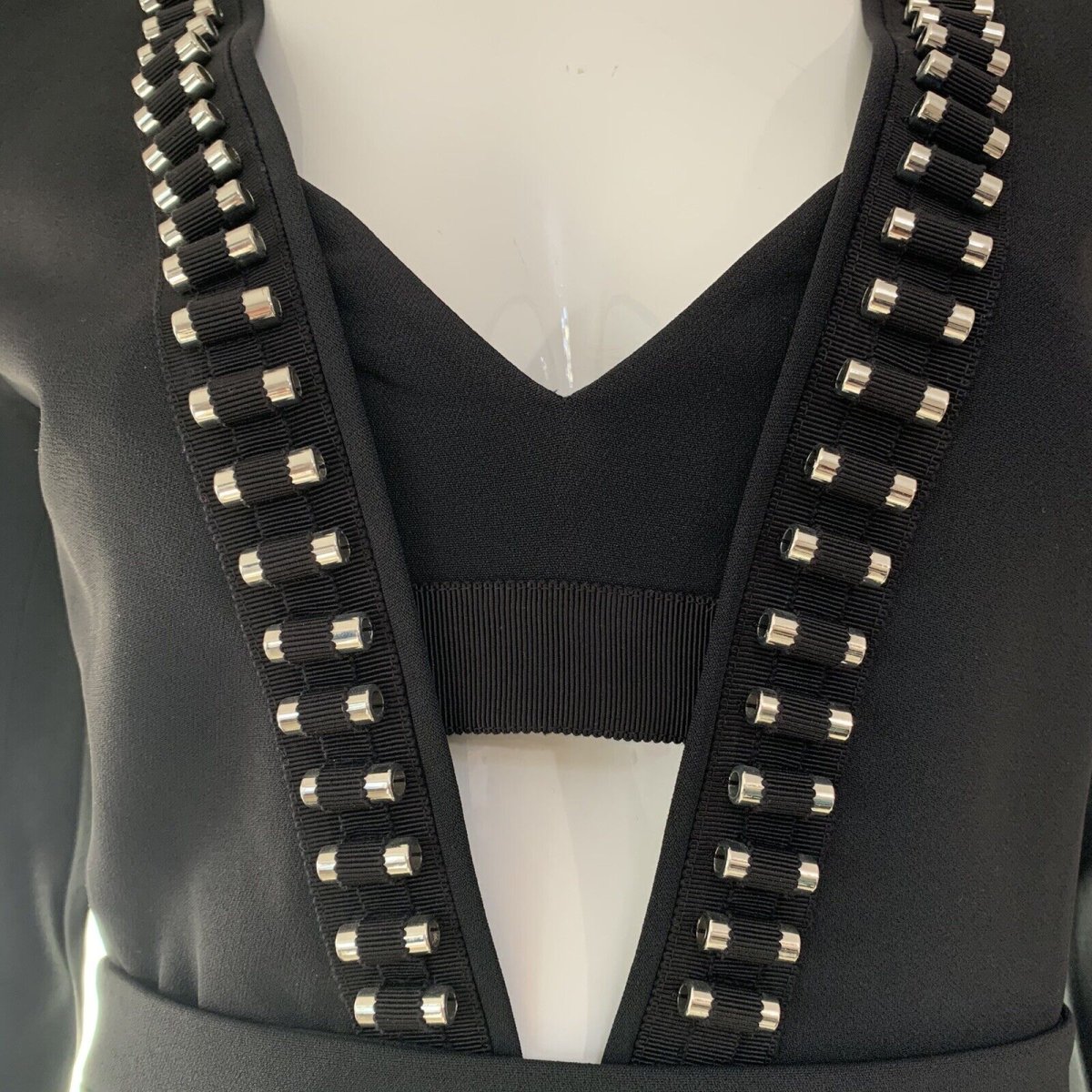 DAVID KOMA Black Tube Detail V-Neck Long Sleeve Dress - Imagen 9