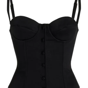 MIRROR PALAIS Black Bustier Button Sweetheart Neck Top