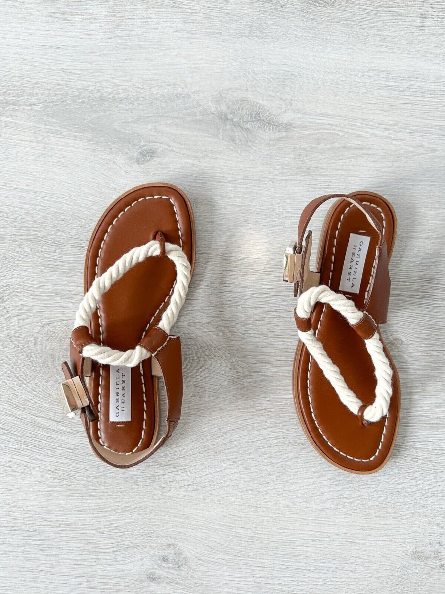 Gabriela Hearst Zephyr Rope Strap Brown Leather Thong Sandals - Imagen 6