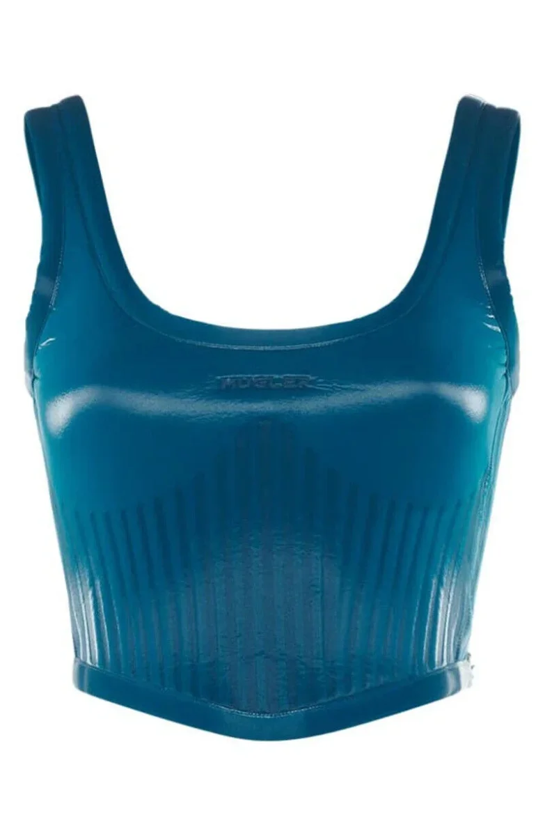 MUGLER Shell Panelled Logo Embossed Stretch Woven Top - Imagen 3