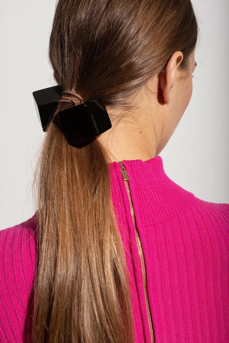 Jacquemus Black Engraved-Logo Cube Hair Tie - Imagen 2