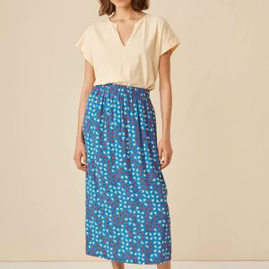 Falda midi azul estampada