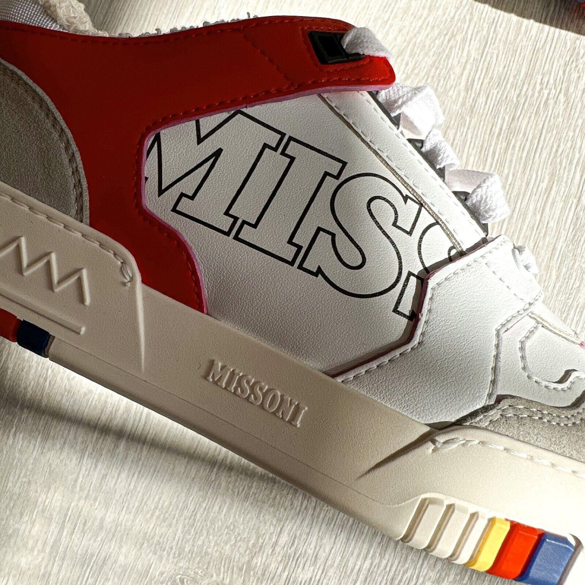MISSONI Logo 90 White Red Trainers Sneakers + Chevron Bag - Imagen 8