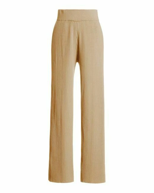 CULT GAIA Natural Sand Beige Jada Rib Knit Straight Leg Trousers - Imagen 2