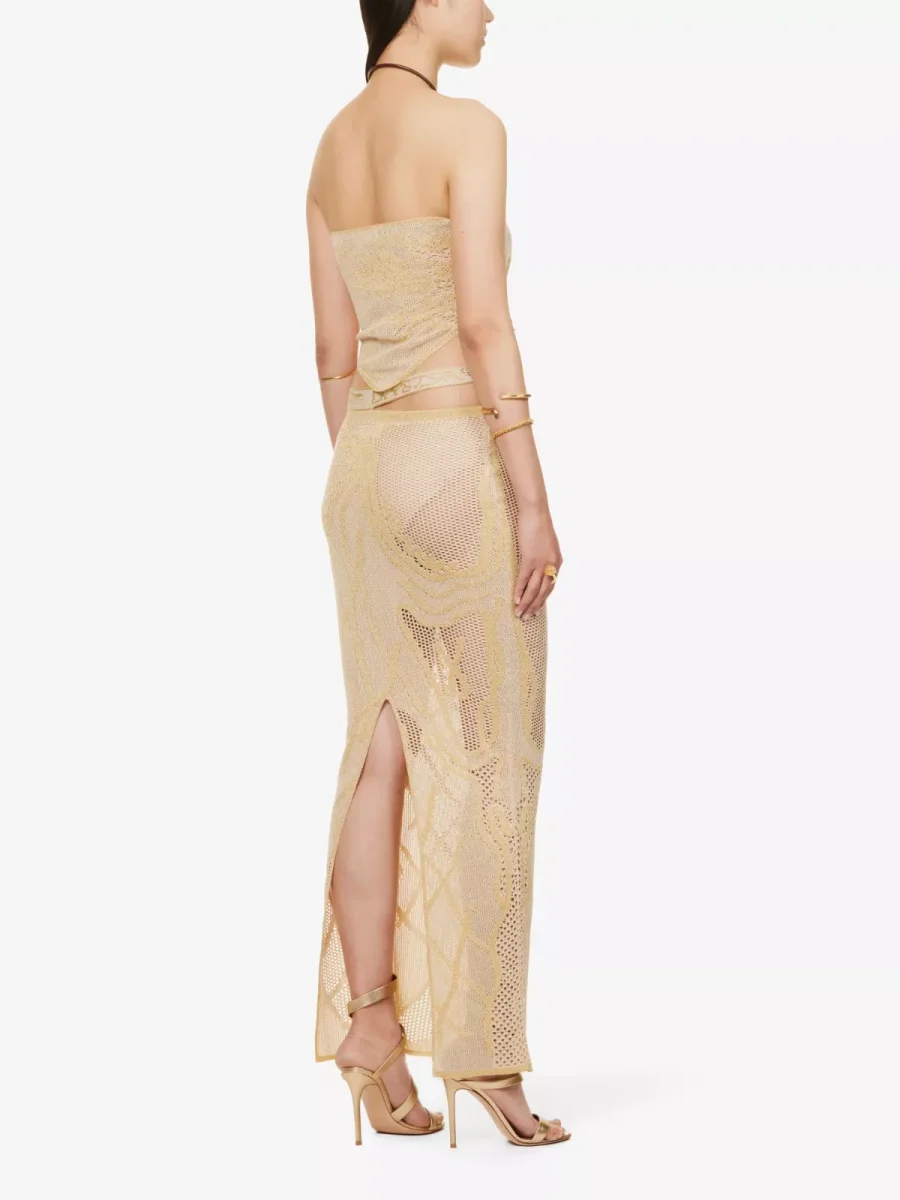 DI PETSA Birthing Venus Low Rise Pattern Beige Crochet Knit Skirt - Imagen 6