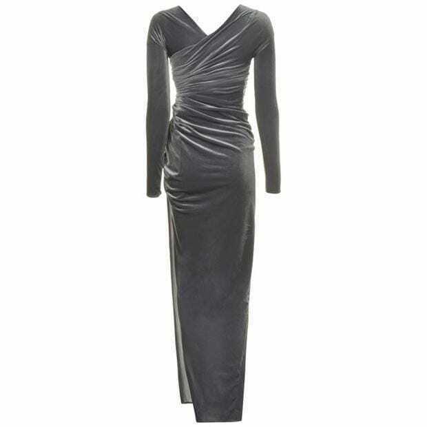 Alexandre Vauthier Steel Silver Velvet Ruched Gown - Imagen 3