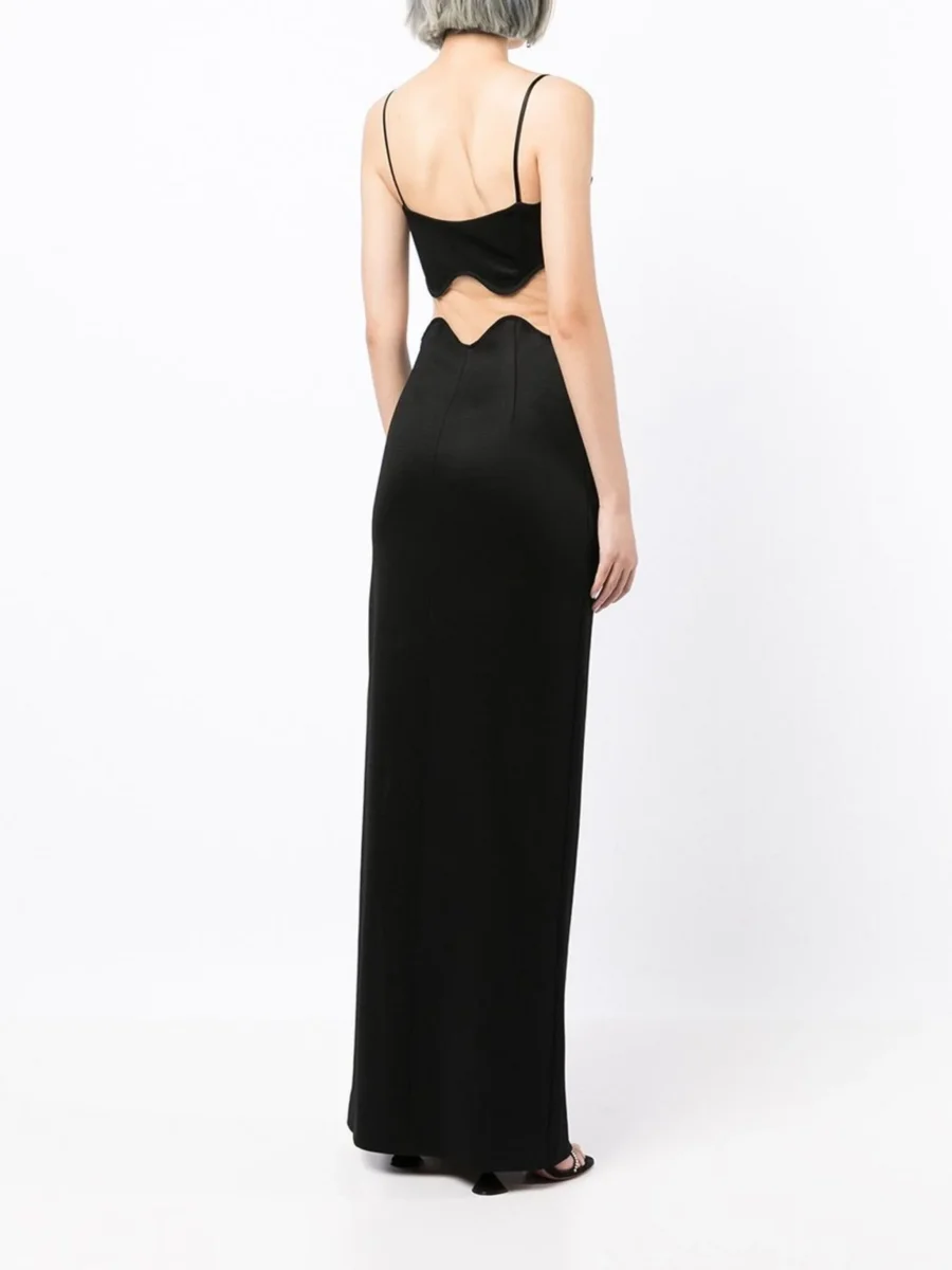 GALVAN LONDON Black Siren Mesh-Panel Maxi Dress - Imagen 9