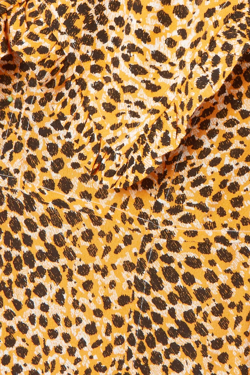 Ganni Leopard Print Ruffle Collar Detail Crepe Midi Dress - Imagen 4