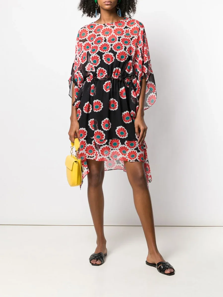 Diane Von Furstenberg DVF Beach Banded Kimono Blossom Red & Black Silk Dress - Imagen 5