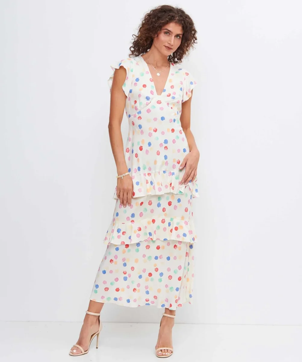 Rixo Meena Shell Print Colourful Tiered Midi Dress - Imagen 5