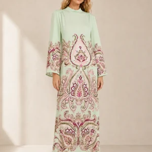 Hayley Menzies Green Paisley Print Jimi Silk Maxi Dress