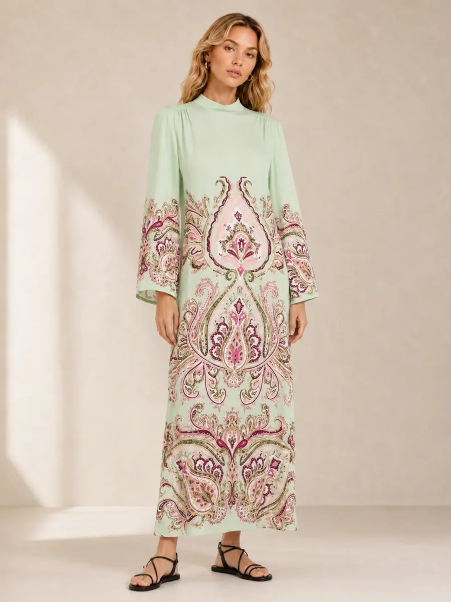 Hayley Menzies Green Paisley Print Jimi Silk Maxi Dress