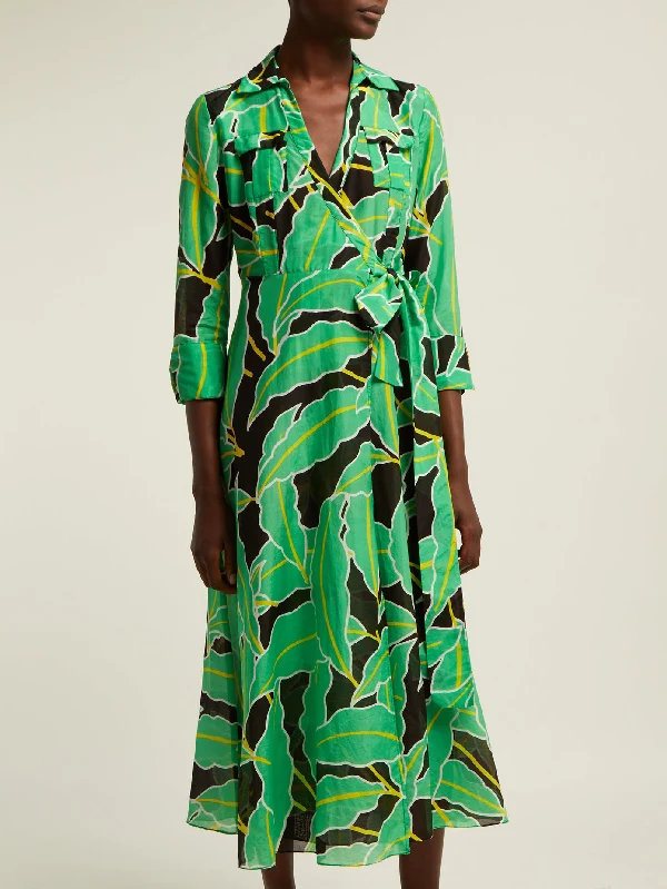 Diane Von Furstenberg DVF Wrap Dress In Windsor Floral Palm Green Print - Imagen 5