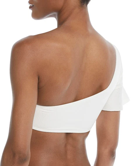 Diane Von Furstenberg DVF Ivory White One Shoulder Flounce Crop Swim Top - Imagen 3