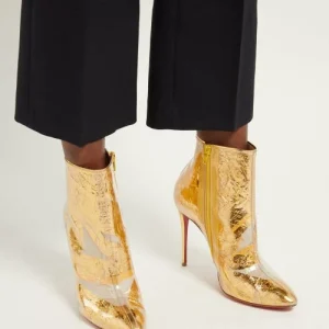 Christian Louboutin Booty Cap 100 Creased-Foil Perspex Ankle Boots (EU 35)