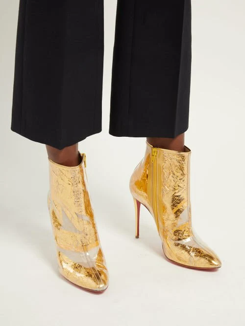 Christian Louboutin Booty Cap 100 Creased-Foil Perspex Ankle Boots (EU 35)
