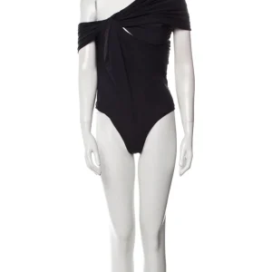 MAXIMILIAN DAVIS Black Disco Draped Sleeveless Bodysuit