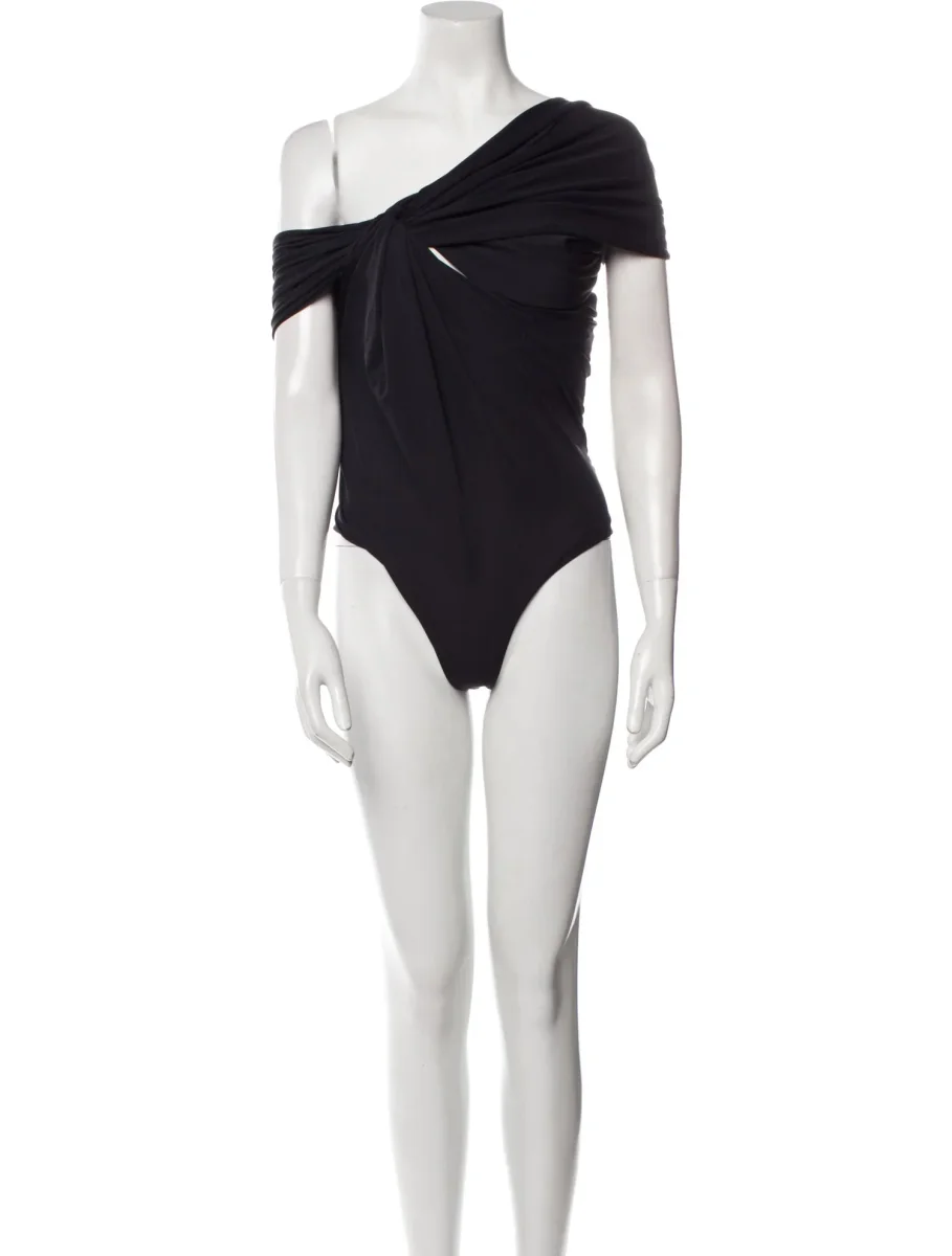 MAXIMILIAN DAVIS Black Disco Draped Sleeveless Bodysuit - Imagen 2